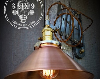 Industrial Steampunk Copper Shaded Scissor Arm Wall Sconce, Wall Sconce, Industrial Lighting, Edison Lighting,Steampunk Lighting