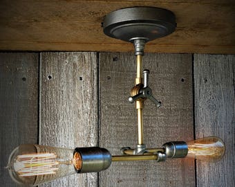 Industrial Brass and Nickel Pipe Ceiling Light, Industrial Lighting, Ceiling Lighting, Pendant Lighting, Home Decor, Steampunk