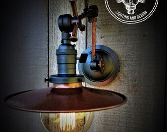 Industrial Steampunk Hammered Copper and Antique Black Shaded Wall Sconce, Industrial Lighting, Edison Lighting,Steampunk Lighting