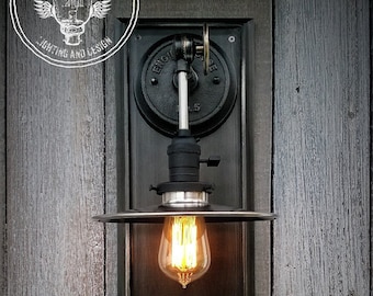 Industrial Upcycled Metal Shaded Wall Sconce Engine House No.5, Wall Sconce, Industrial Lighting, Edison Lighting,Steampunk Lighting