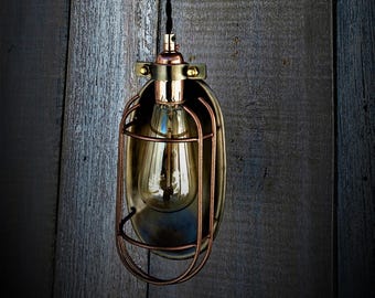 Steampunk Trouble Caged Pendant Light , Ceiling Light, Pendant Lighting, Steampunk, Industrial Decor, Home Decor, Industrial,Steampunk Light