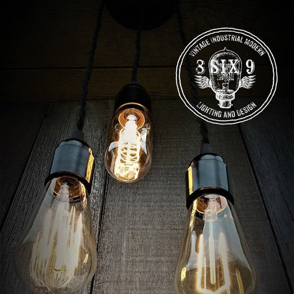 Industrial Edison Style Triple Pendant Light...Vintage Bulb Pendant, Industrial Lighting, Industrial Decor, Home Decor, Pendant Lighting