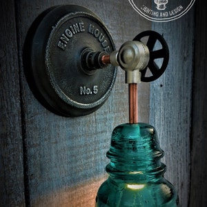 Industrial Upcycled Glass Insulator Wall Sconce Engine House No.5, Wall Sconce, Industrial Lighting, Edison Lighting, Telegraph Insulator