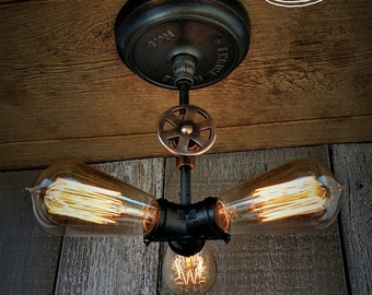 Industrial Engine House No.5 Triple Cluster Ceiling Light, Industrial Lighting, Ceiling Lighting, Pendant Lighting, Home Decor, Steampunk