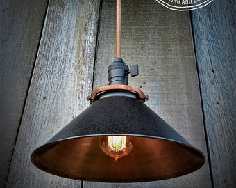 The "Lutke" Industrial Engine House No.5 Single Copper and Black Shaded Pendant Light , Industrial Lighting, Pendant Lighting, Steampunk