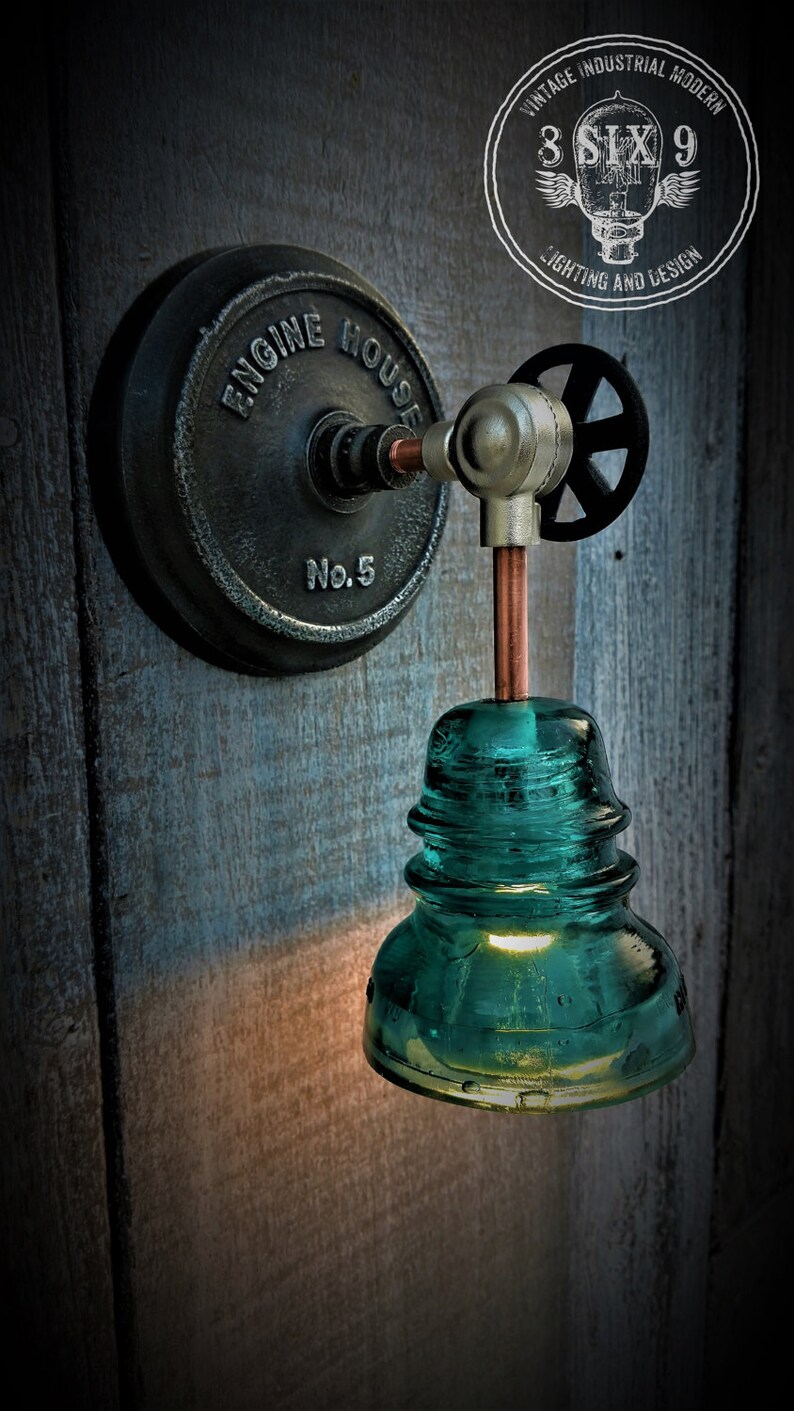 Industrial Upcycled Glass Insulator Wall Sconce Engine House Etsy