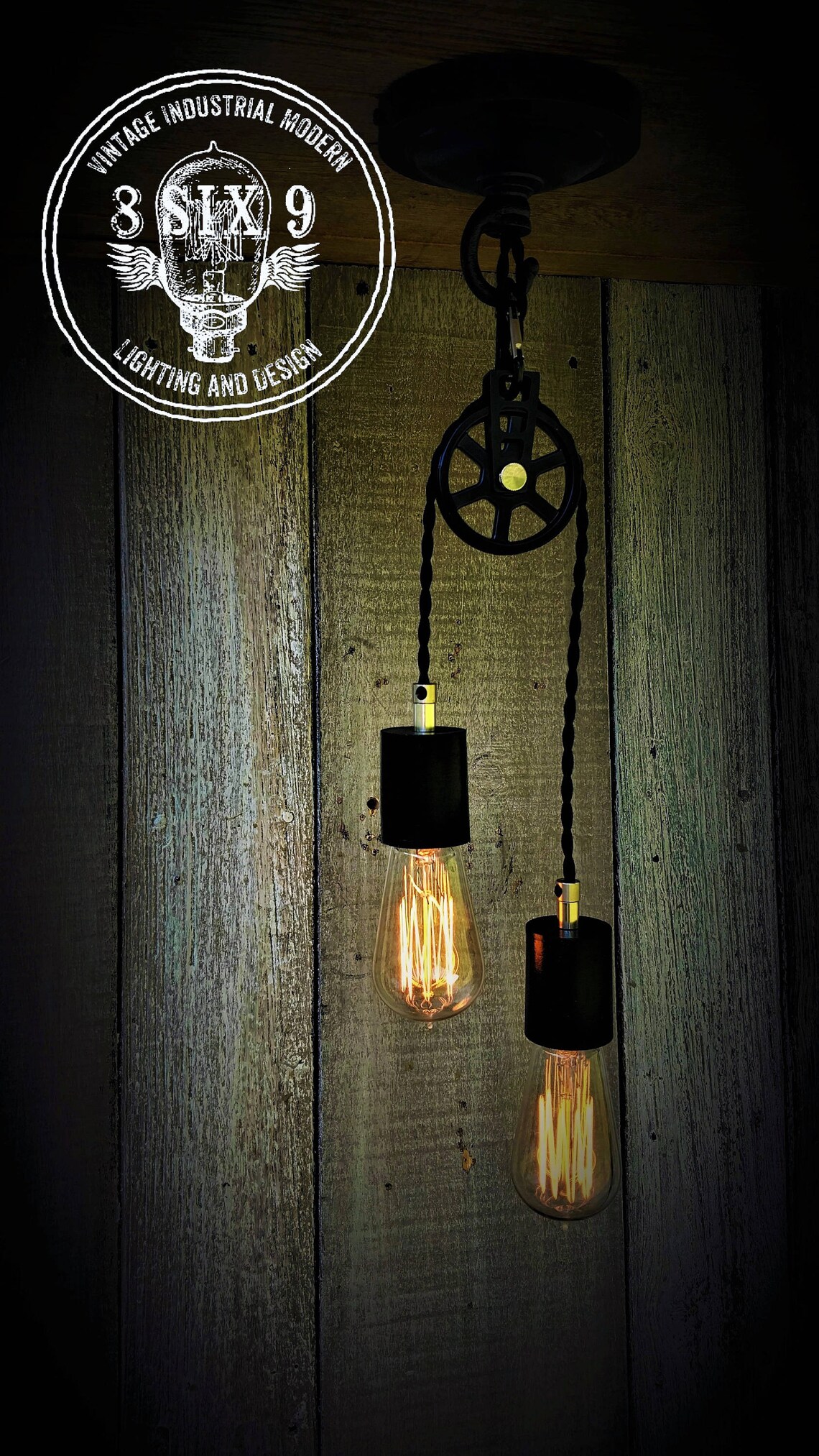 Industrial Black Double Pulley Pendant Light Industrial Etsy