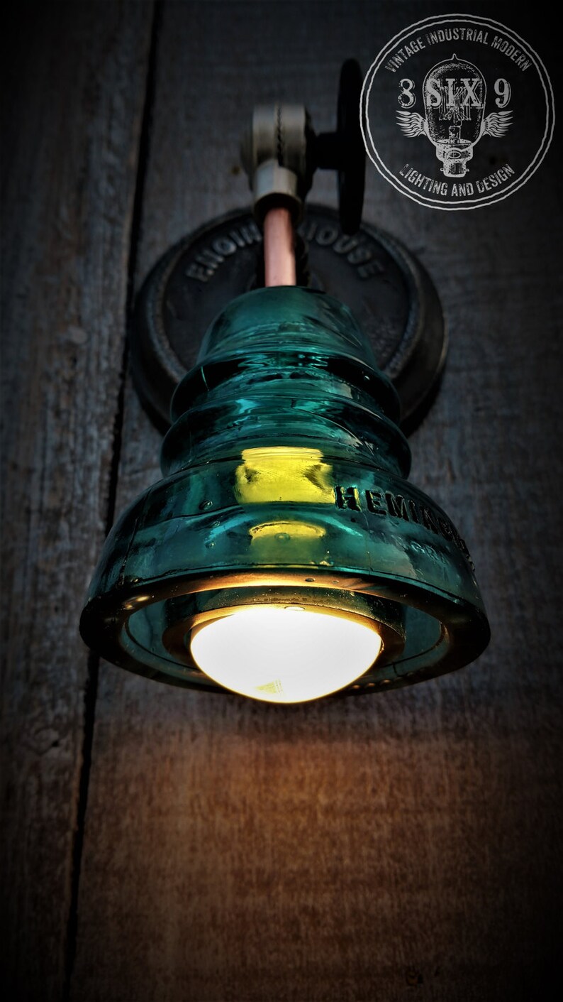 Industrial Upcycled Glass Insulator Wall Sconce Engine House Etsy