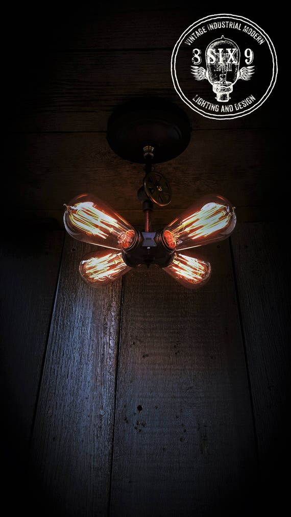 Industrial Quadruple Cluster Ceiling Light Industrial Etsy