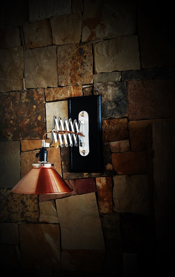Industrial Steampunk Copper Shaded Scissor Arm Wall Sconce Industrial Steampunk Copper Shaded, Scissor Arm Wall Light