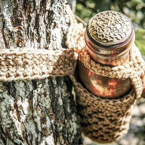 Shipibo Mandala Copper Bottle and it&#39;s handmade crochet belt, Ayurvedic 900ml water bottle, Healthy water bottle, Copper water bottle