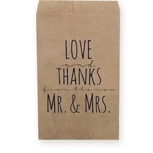 Wedding Favor Treat Bags, Goodie Bags, Wedding Favor Bags, Happily Ever After Kraft Brown Bags, Just Married, Rustic, Love and Thanks Rustic