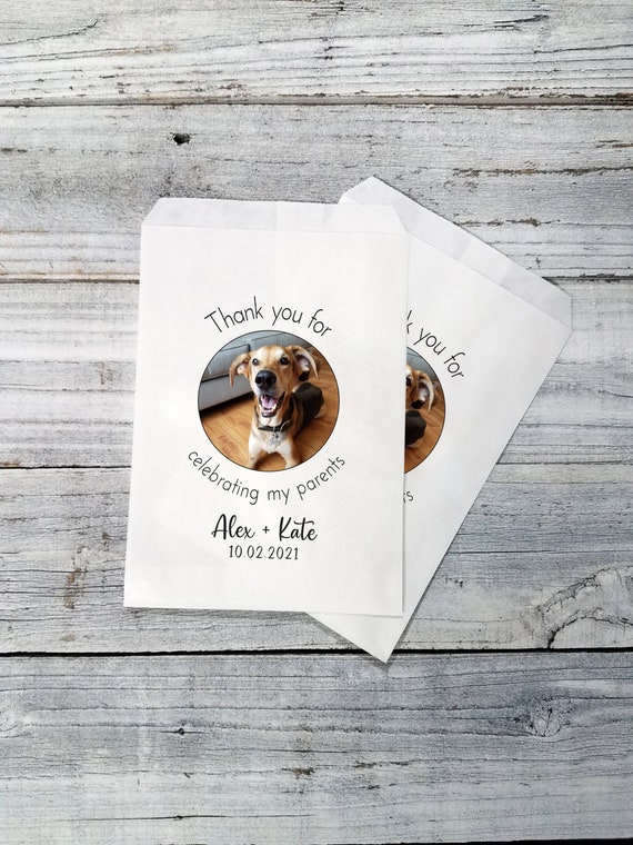 Dog Photo Wedding Treat Bags Pet Personalized Goodie Bags Thank You Party Favor Bags Unique Cookie Sleeves Thank You Favor Bags Cat Animals