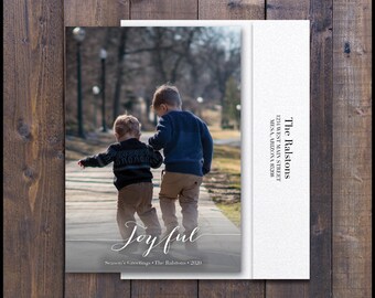 Christmas Card Holiday Card Photo Xmas Pic Seasons Greetings Printed 5x7" Card w/Envelope Personalized Photo Card Script Cursive Oversized