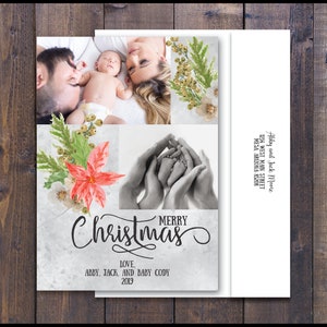 Christmas Card Holiday Card Photo Xmas Pic Seasons Greetings Printed 5x7&quot; Card w/Envelope Personalized Photo Card Script Cursive Oversized