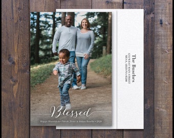 Christmas Card Holiday Card Photo Xmas Pic Seasons Greetings Printed 5x7" Card w/Envelope Personalized Photo Card Script Cursive Oversized