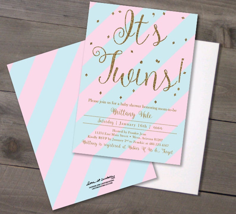 Printed Baby Shower Twins Invitation & RSVP Envelope Baby Girl Etsy
