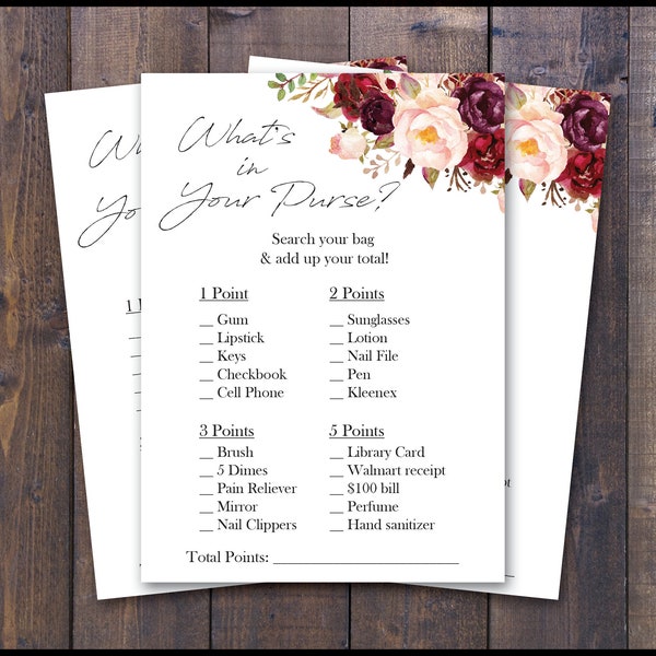 Bridal Shower Game, What's in Your Purse, Rustic Bridal Shower, Kraft, Instant Download, Advice Card, Lace, Wedding, Printable, Fun Games