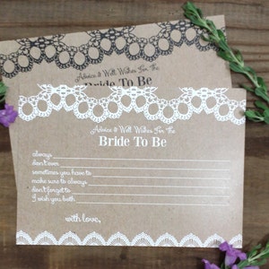 Bridal Shower Game, "Advice & Well Wishes for the Bride-to-Be", Rustic Bridal Shower, Kraft, Instant Download, Advice Card, Lace, Wedding