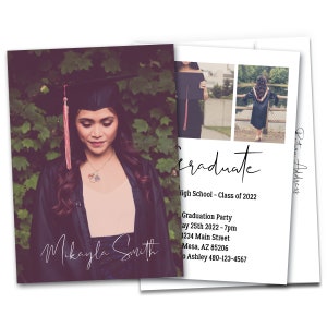 Photo Graduation Announcement Thank You Card w Envelopes Grad Thank You Photo Elegant Custom Graduate Printed Picture Flat Thank Yous