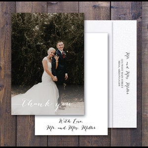 PRINTED Photo Wedding Thank You Card w/ Envelopes Wedding Thank You Photo Elegant Custom Photo Thank Yous Printed Picture Flat Thank You