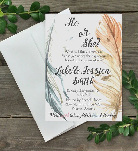 Printed chic Baby Gender Reveal Invitation & RSVP Envelope | Etsy