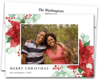 Christmas Card Holiday Card Photo Xmas Pic Seasons Greetings Printed 5x7" Card w/Envelope Personalized Photo Card Script Cursive Oversized