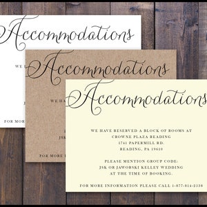 PRINTED Accommodation Card, Information, Additional, Country Rustic, Wedding Invite, Oversized Script, Names, Romantic, Elegant, Inexpensive