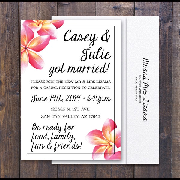 PRINTED Tropical Reception Invite Tropical Invitation Elopement Announcement We got Married Wedding Summer Floral Bridal Shower Bridal Color