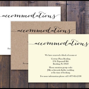 PRINTED Accommodation Card, Information, Additional, Country Rustic, Wedding Invite, Oversized Script, Names, Romantic, Elegant, Inexpensive