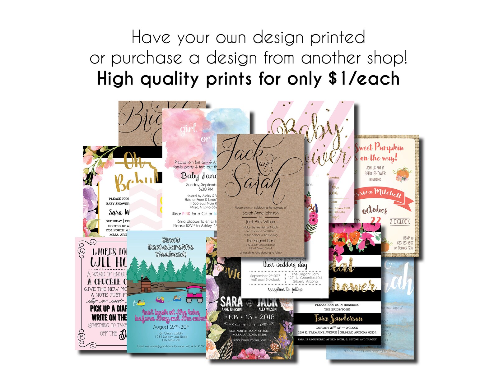 PRINTING SERVICE 5x7 Cardstock Invitation Printing Etsy