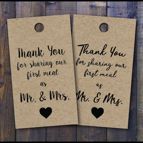 Thank You Tags, Pack of 10, Thank you for sharing our first meal Hanging Tags Wedding Thank You Bridal Shower Birthday Wedding Favors Favors