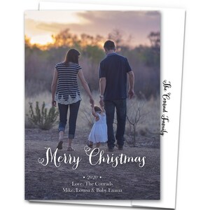 Christmas Card Holiday Card Photo Xmas Pic Seasons Greetings Printed 5x7&quot; Card w/Envelope Personalized Photo Card Script Cursive Oversized