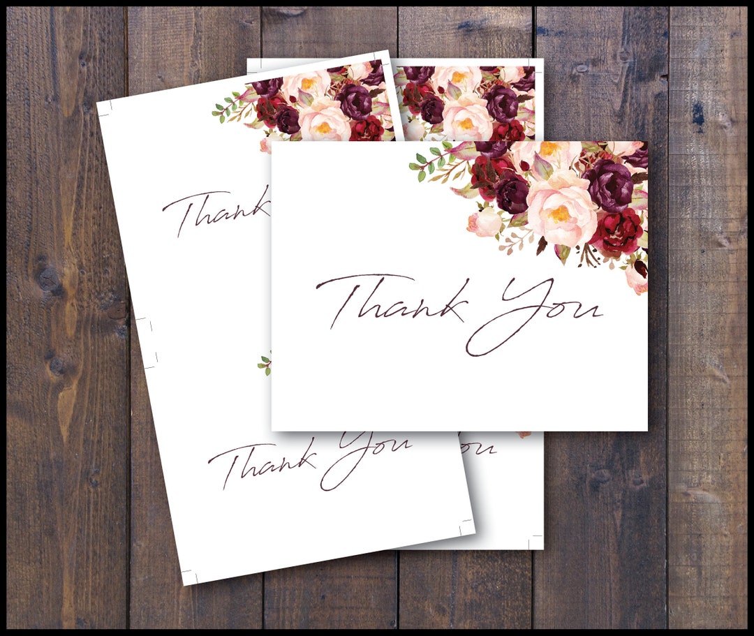 DIGITAL Rustic Floral Wedding Thank You Card/ Kraft Thank You Cards