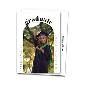 Photo Graduation Announcement Thank You Card w Envelopes Grad Thank You Photo Elegant Custom Graduate Printed Picture Flat Thank Yous