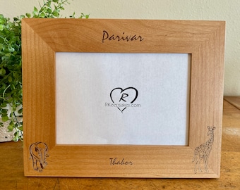 Elephant, Giraffe Personalized Picture Frame, Any Text, Africa, Safari, Vacation, Light or Dark Wood