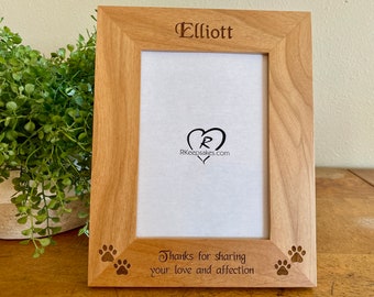 Pet Frame, Custom Text Engraving, Light or Dark Wood