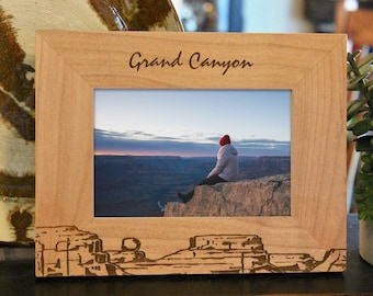 Grand Canyon Engraved Picture Frame, Any Text, Photo Frame, Vacation Memories, Special Gift, Light or Dark Wood