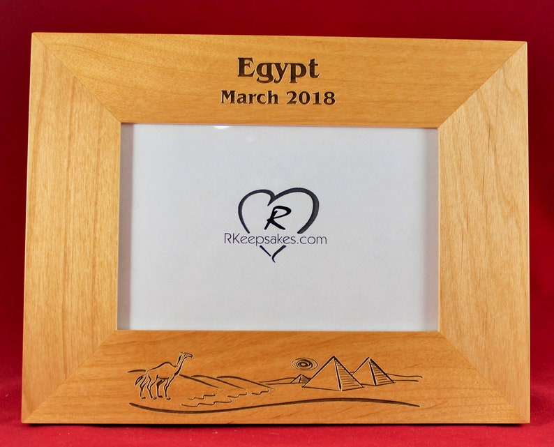 Egypt Personalized Picture FrameAny TextVacation MemoriesCustom EngravedLight or Dark Wood Photo Frame