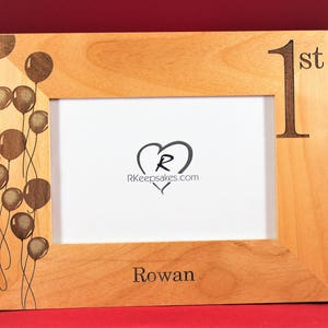 1st Birthday Gift, Engraved Picture Frame, Any Text, Light or Dark Wood