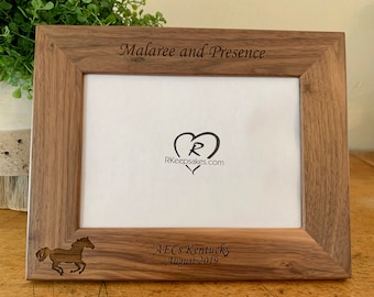 Horse Personalized Picture Frame, Any Text, Gift for Horse Lover, Horse Memorial, Loss of a Horse, Light or Dark Wood