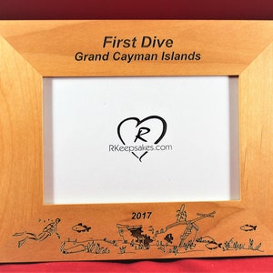 Scuba Diving Any Text/Engraved/Personalized/Custom Picture Frame/Gift for Diver/Light or Dark Wood