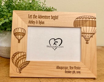 Hot Air Balloon Personalized, Engraved Picture Frame, Any Text, Light or Dark Wood