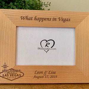 Las Vegas, Personalized Engraved Picture Frame, Any Text, Vegas Sign, Light or Dark Wood