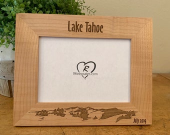 Mountains/Trees/Personalized Engraved  Picture Frame/Any Text/Hiking/Light or Dark Wood