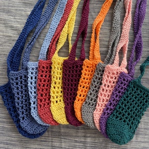 100% cotton Water bottle carrier. Handmade crochet.  Multiple colours scroll pics for colours