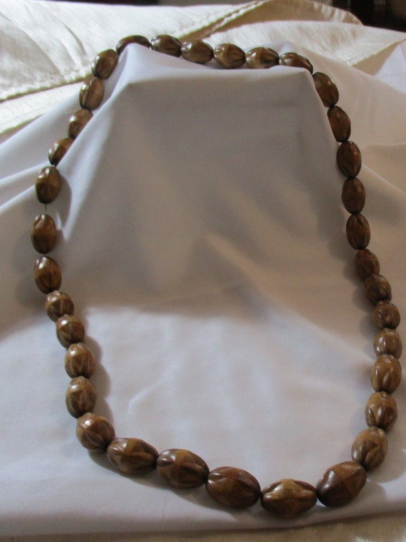Varied Shades of Brown Carved Kukui Nut Necklace - image 2