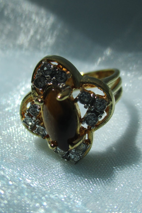 Vintage Brown and Tan Stone with Faux Diamonds Gol