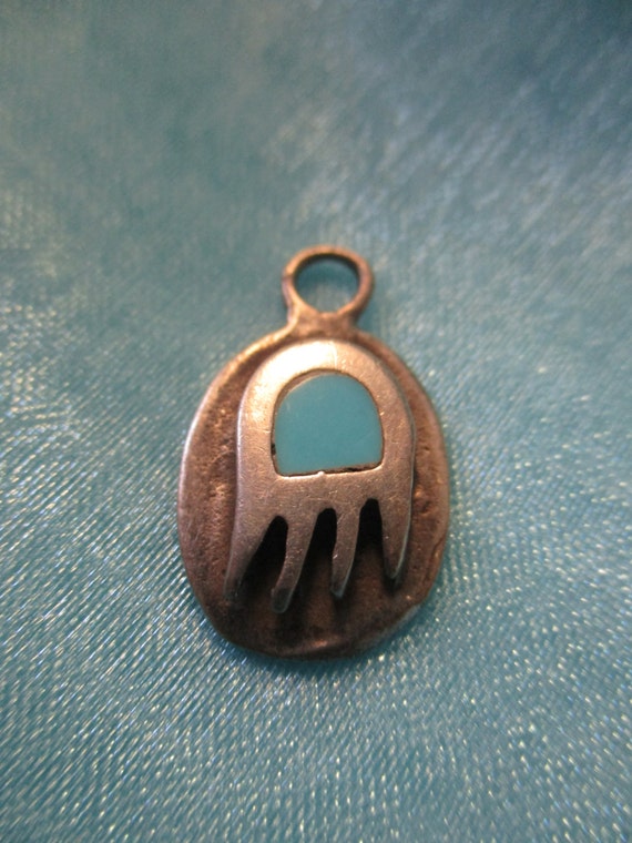 Silver and Faux Turquoise Bear Claw Pendant - image 1