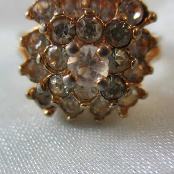 Vintage 18Kt H.G.E. Statement Ring with Prong Set Faux Diamonds